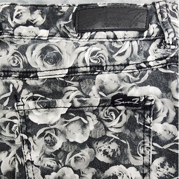 Seven7 Jeans Womens 10 Gray Black Floral Low Rise Skinny Leg Stretch Denim Roses - Picture 3 of 10